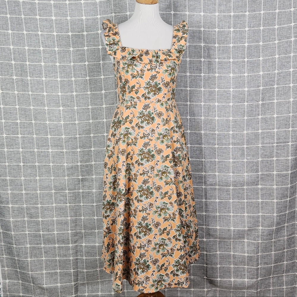 Ann Taylor Ruffle Linen Blend Floral Print Midi Dress - Picture 5 of 10
